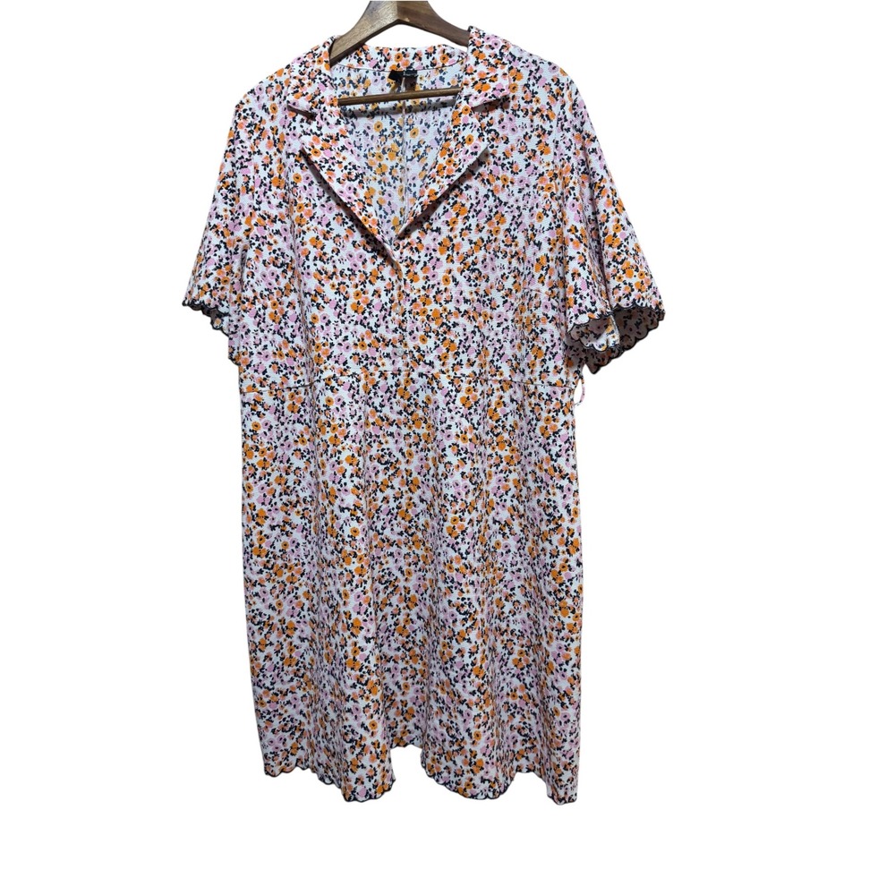 Vero Moda Curve Mini Dress Women 2X Orange Pink Floral Excellent Scalloped Trim